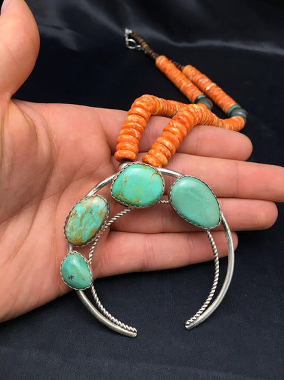 Navajo Sterling Silver Orange Spiny Turquoise Necklace | Naja Pendant | 20" | 4162