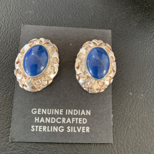 Native American Women's Blue Lapis Nugget Earrings | Sterling Silver | 13017