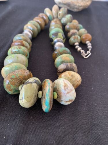 Navajo Pearl Sterling Silver Graduated Natural Green Turquoise Necklace | Authentic Native American | 23" | 00729