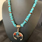 Navajo Sterling Silver Turquoise Coral Pendant Necklace | Authentic Native American Handmade | 11697