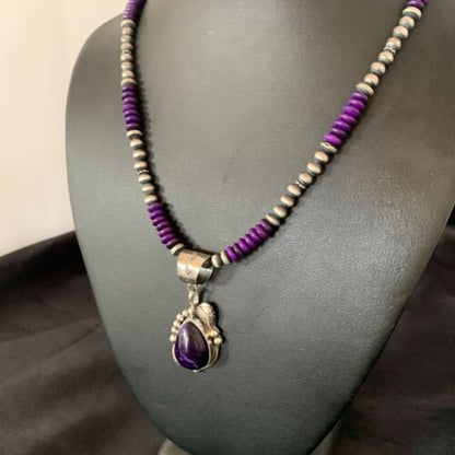 Navajo Pearls Purple Sugilite Necklace Pendant | Sterling Silver | Authentic Native American Handmade | 10720