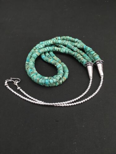 Native American Sterling Silver 3-Strand Turquoise Heishi Necklace | 27" | 6mm Beads | 1138 - Masha USA