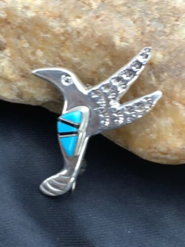 Navajo Hummingbird Inlay Pin | Turquoise | Sterling Silver | Authentic Native American Handmade | 2903