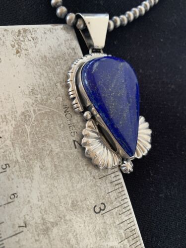 Native American Men's Navajo Pearls Necklace Pendant | Sterling Silver Blue Lapis | 1539