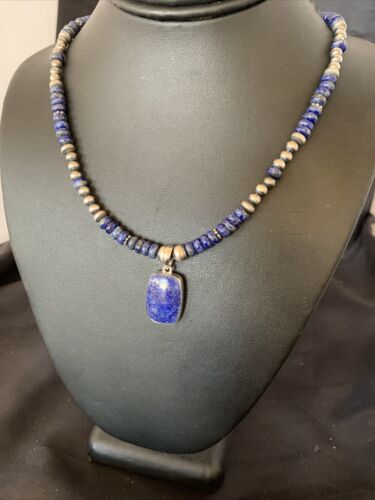 Native American Navajo Blue Lapis Pendant Necklace | Sterling Silver | 12249