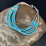Navajo Blue Green Turquoise Heishi Sterling Silver Bracelet | 5-Strand | 8" | 13617
