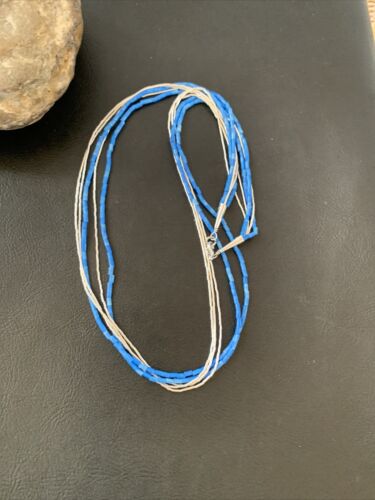 Navajo Denim Lapis Tube Beads Necklace | 5-Strand Liquid Silver Heishi | Sterling Silver | 02179 - Masha USA
