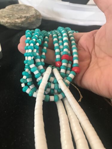 Men's Pueblo Santo Domingo 5-Strand Turquoise Coral Necklace | Sterling Silver | Native American Handmade | 8450