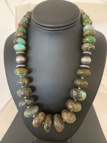 Navajo Pearl Jewelry | Graduated Sterling Silver Turquoise Necklace | Authentic Native American Handmade | 20" | 01753 - Masha USA