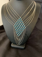 Navajo Blue Turquoise Liquid Heishi Necklace | 7 Strand Sterling Tubes | 18" | Authentic Native American | 12626