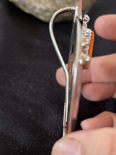 Navajo Orange Spiny Oyster Naja Pendant | Sterling Silver | Authentic Native American Handmade | 1062