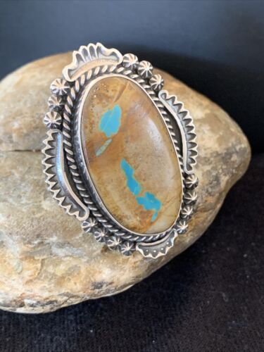 Navajo Blue Boulder Turquoise Ring | Sterling Silver | Sz 7 | Authentic Native American Handmade | 748