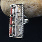 Navajo Red Coral Ring | Sterling Silver | Sz 9 | Authentic Native American Multi-Stone | 10092
