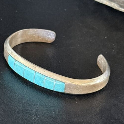 Men's Blue Sleeping Beauty Turquoise Inlay Bracelet | Sterling Silver | Authentic Native American Handmade | 14530