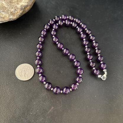 Navajo Purple Amethyst Necklace | 10mm Sterling Silver | 21" | Authentic Native American Handmade | 14313