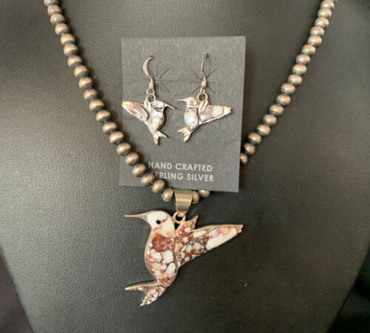 Navajo Hummingbird Pendant | Wild Horse Turquoise Necklace | Sterling Silver | Authentic Native American Handmade | 13498