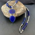 Navajo Sterling Silver Beads Necklace with Lapis Lazuli Pendant | 8mm | Authentic Native American Handmade | 11364
