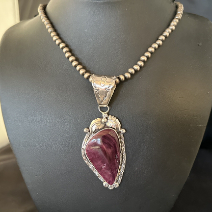 Navajo Purple Spiny Oyster Necklace Pendant for Women | Sterling Silver | Authentic Native American Handmade | 14661