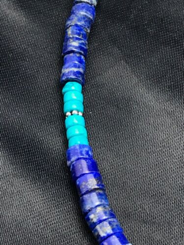 Navajo Lapis & Turquoise Beads Necklace | Sterling Silver | 19" | Authentic Native American Handmade | 3218