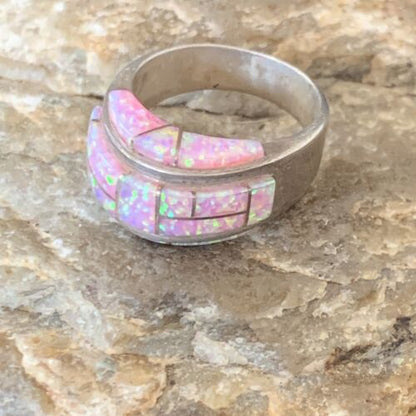 Navajo Pink Opal Inlay Band Ring | Sz 6 | Authentic Native American Handmade | 12404 - Masha USA