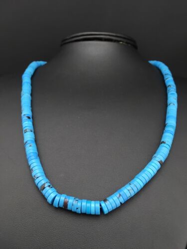 Navajo Blue Turquoise Heishi Bead Necklace | 20" | 6mm | Sterling Silver | Authentic Native American Handmade | 1341