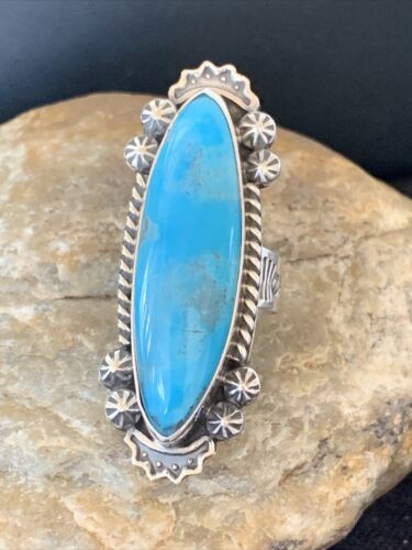 Native American Women's Navajo Blue Kingman Turquoise Ring | Sterling Silver | Sz 8 | 1010