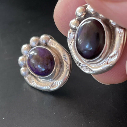 Native American Navajo Sugilite Earrings | Sterling Silver Post Stud | 0.5" | 2071 - Masha USA