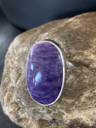 Navajo Purple Charoite Ring | Sterling Silver | Sz 8 Adjustable | Authentic Native American Handmade | 10568