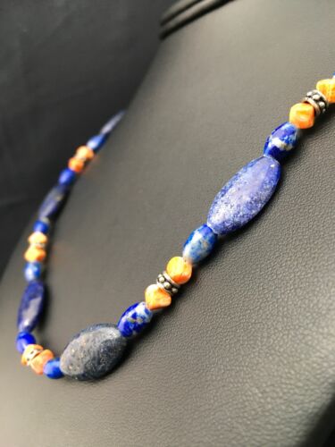 Navajo Lapis Lazuli & Spiny Oyster Necklace | Sterling Silver | Authentic Native American Handmade | 21" | 4507
