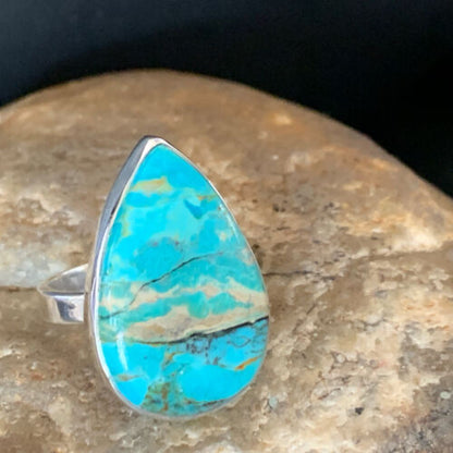 Navajo Blue Kingman Turquoise Ring | Sterling Silver | Sz 8 | Authentic Native American Handmade | 12793