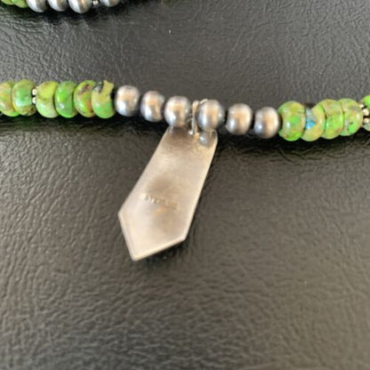 Navajo Green Gaspeite Turquoise Inlay Pendant | Sterling Silver | Authentic Native American Handmade | 13270