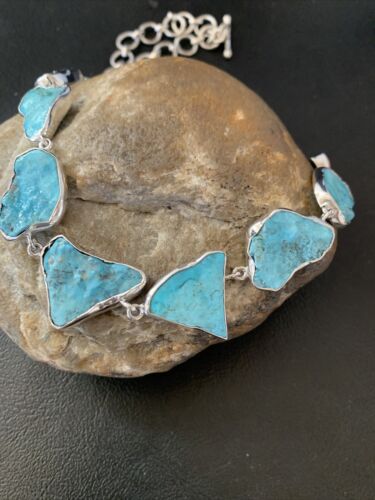 Navajo Blue Kingman Turquoise Rough Pendant Necklace | Sterling Silver | 18" | 11784