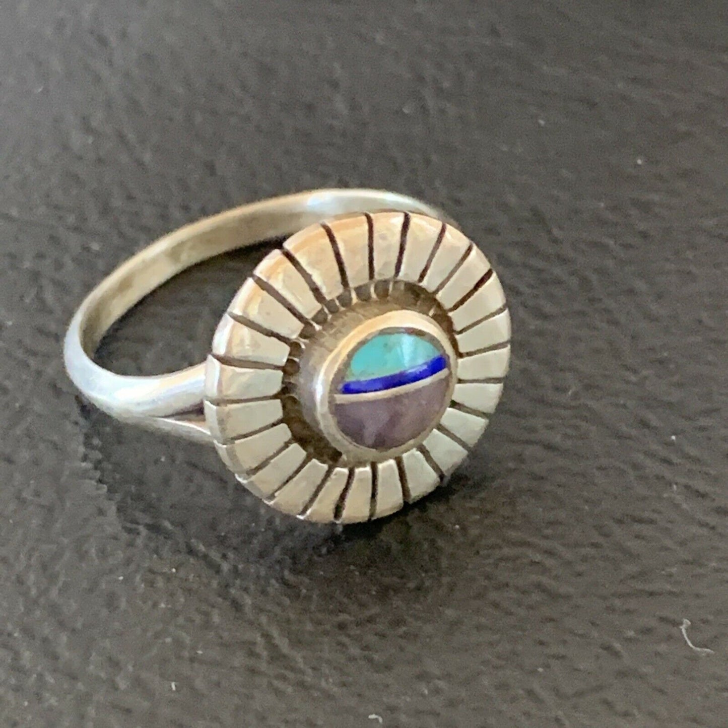 Navajo Blue Turquoise Sugilite Inlay Ring | Sz 7.5 | Authentic Native American Handmade | 11193