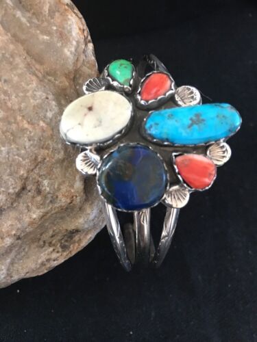 Navajo Turquoise Spiny Oyster Lapis Bracelet | Sterling Silver | Platero | Southwestern | 8298