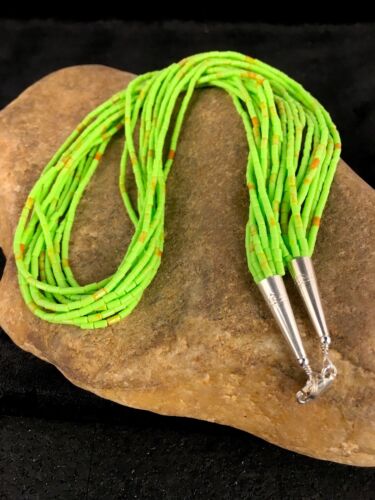 Southwestern Gaspeite Heishi Necklace | 10 Strand | Sterling Silver | 20" | 8871