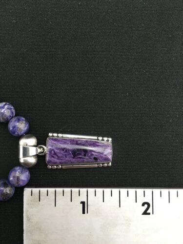 Navajo Charoite Pendant with Pearls | Sterling Silver Necklace | 21" | Authentic Native American Handmade | 4877