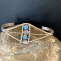 Handmade Women's Sterling Silver Blue Kingman Turquoise Cuff Wire Bracelet | 12879