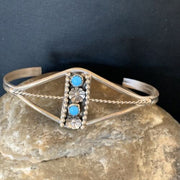 Handmade Women's Sterling Silver Blue Kingman Turquoise Cuff Wire Bracelet | 12879