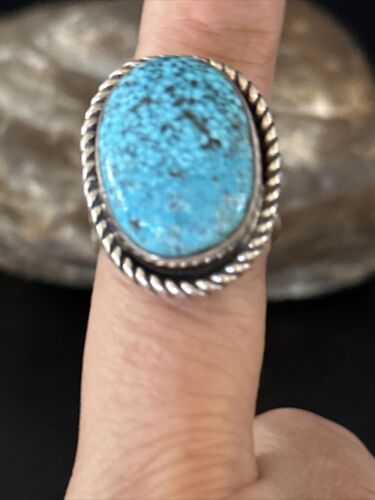 Navajo Blue Spiderweb Turquoise Ring | Sterling Silver | Sz 8 | Authentic Native American Handmade | 14697