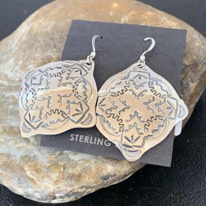 Southwestern Women's Navajo Stamped Earrings | Sterling Silver | Authentic Native American Handmade | 1661