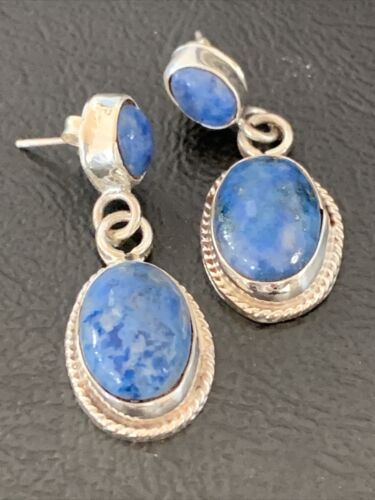 Navajo Denim Lapis Dangle Earrings | Sterling Silver | 1.1" | Authentic Native American Handmade | 1702