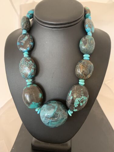 Navajo Graduated Sterling Silver Natural Blue Nugget Turquoise Necklace | Authentic Native American | 19" | 625