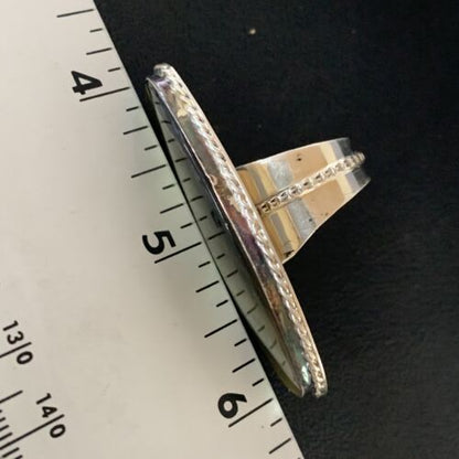 Native American Green Mother of Pearl Inlay Ring | Navajo Sterling Silver | Sz 7 | 12938 - Masha USA