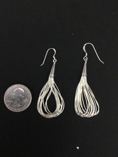 Native American Authentic Sterling Silver Liquid Heishi Dangle Earrings | 2" | 1141