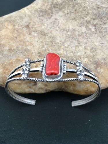Native American Red Coral Navajo Bracelet | Sterling Silver | Authentic Handmade | 4731