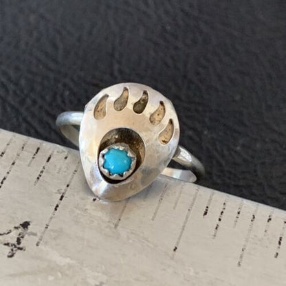 Navajo Bear Paw Blue Turquoise Pinky Ring | Sterling Silver | Sz 6 | Authentic Native American Handmade | 10841