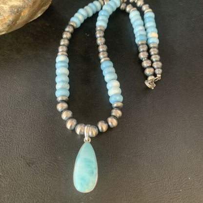 Men's Blue Larimar Pendant | 10mm Navajo Sterling Silver Natural Necklace | Authentic Native American Handmade | 13998