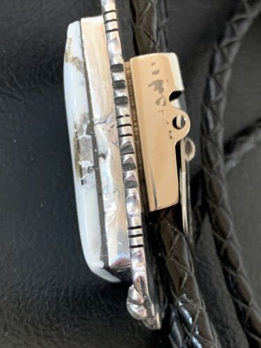 Men's Bolo Tie | White Buffalo Turquoise | Sterling Silver | Navajo | Authentic Native American Handmade | 12906