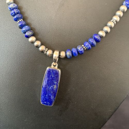 Navajo Blue Lapis Necklace Pendant | Sterling Silver | Authentic Native American Handmade | 11669 - Masha USA