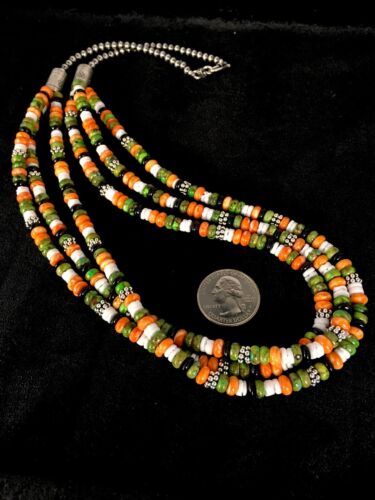 Native American Turquoise & Spiny Oyster Necklace | Sterling Silver | 8743